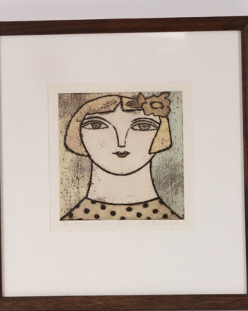 Framed “The Happy Girl” Print by E. Bowness with Wood Frame