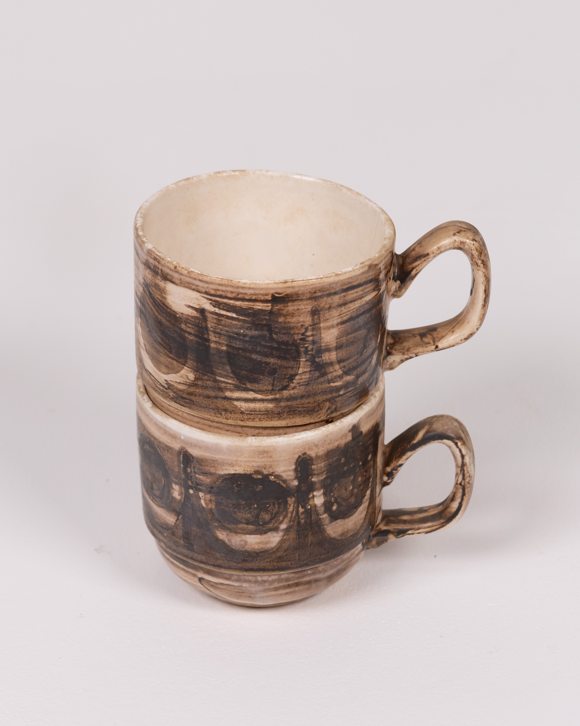 Ceramic Cups with Brown and Cream Swirl Design