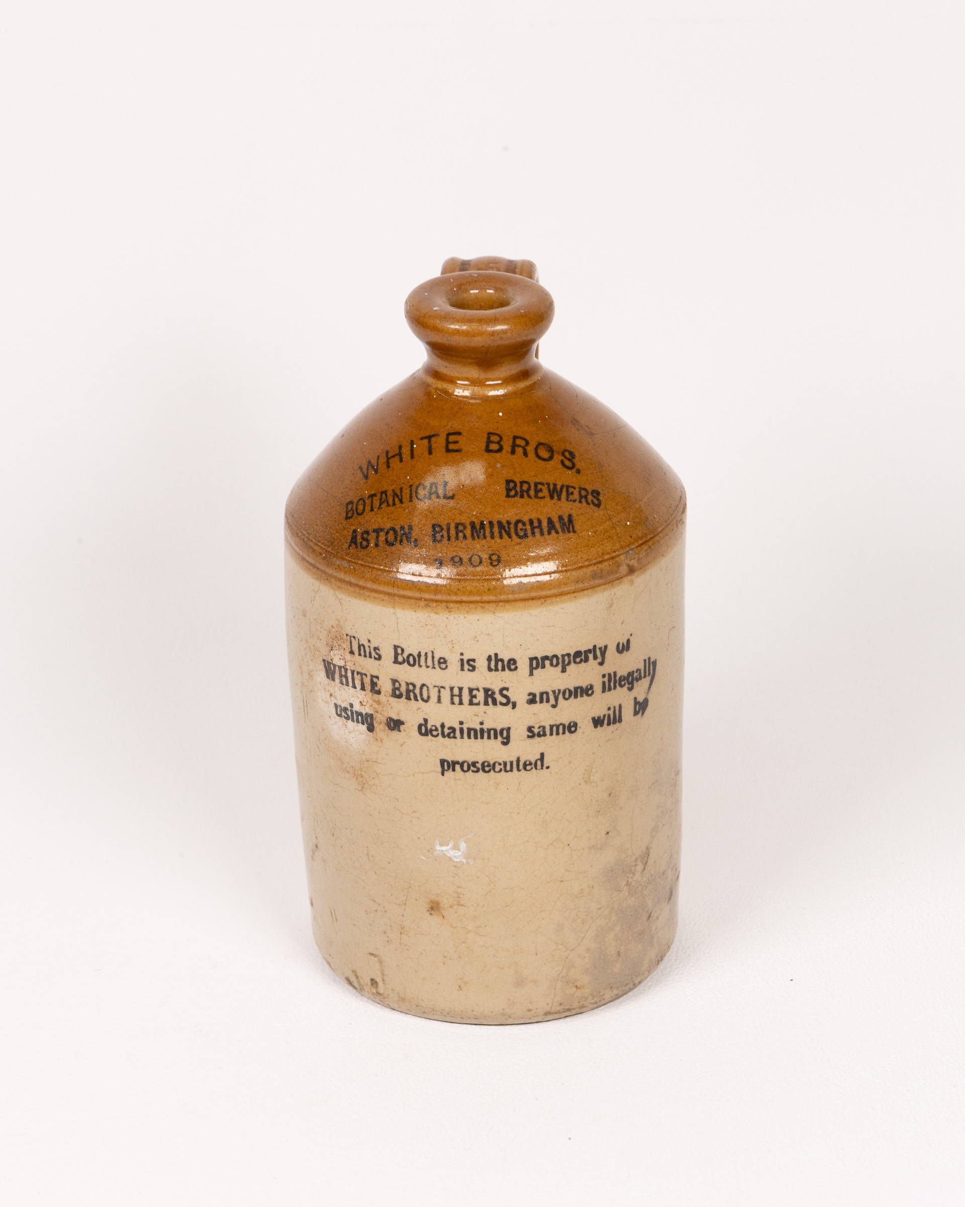 Antique White Bros. Stoneware Brewers Jug with Handle