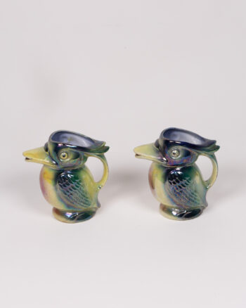 Vintage Ceramic Kookaburra Bird Creamers,  Iridescent Glazed Pitchers