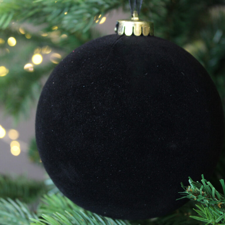 Large Flocked Bauble in Black - 15cm