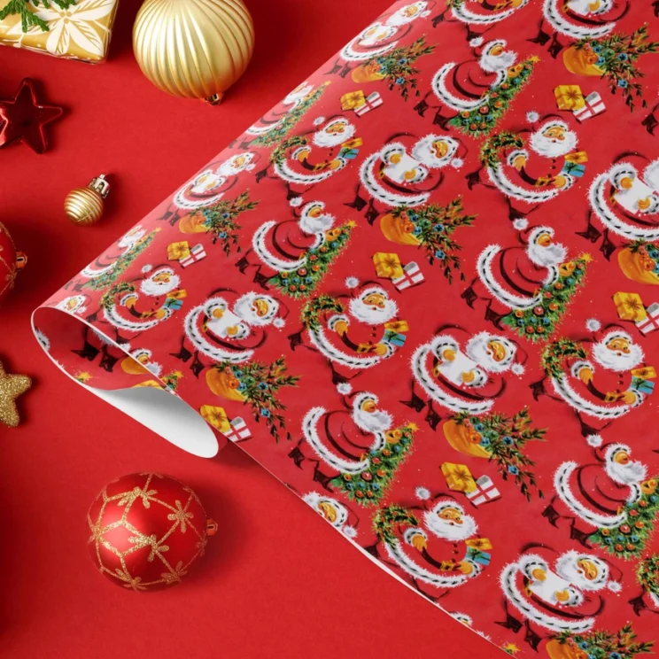 Red Retro Santa Claus Christmas Gift Wrap