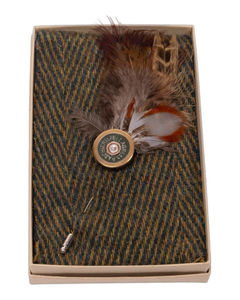 Fine Feathers Shotgun Cartridge Lapel Pin with Feather Detail