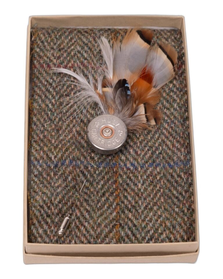 Fine Feathers Shotgun Cartridge Lapel Pin with Feathers