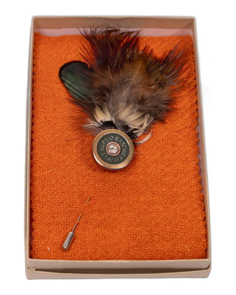 Fine Feathers Steel Cartridge Lapel Pin with Feather Detail