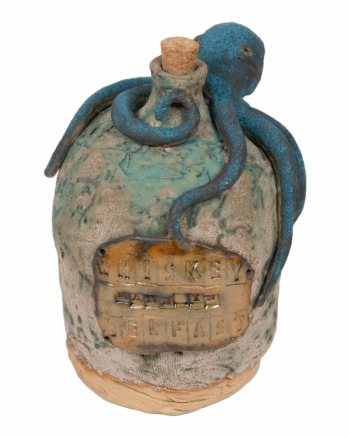 Handcrafted Ceramic Bottle with Blue Octopus Sculpture by Emilie in Belfast