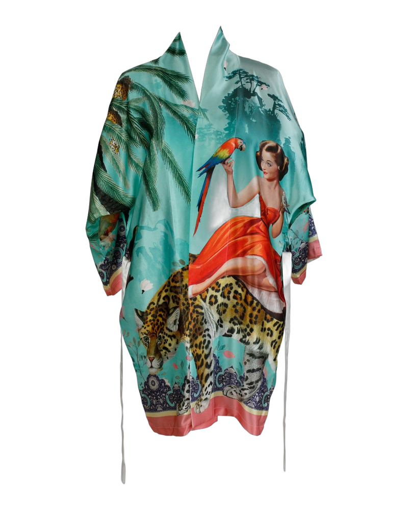 Mary Silk Kimono – Turquoise (Large)