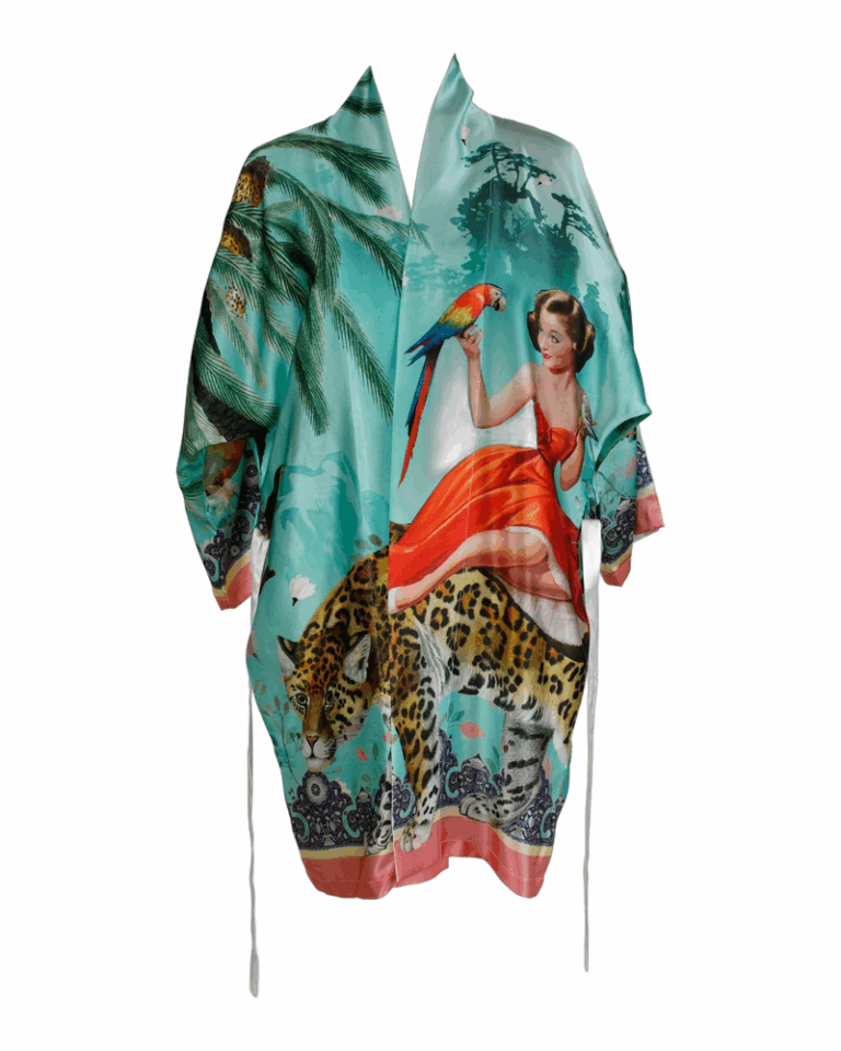 Mary Silk Kimono - Turquoise (Medium)