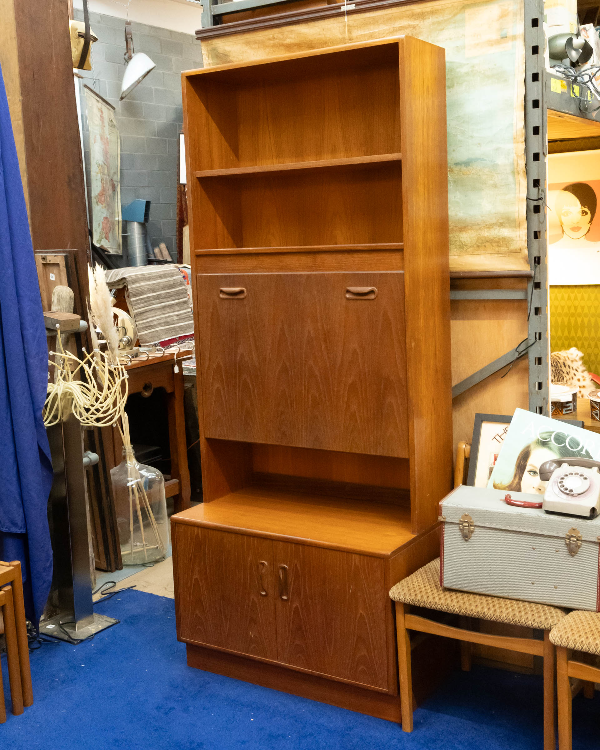 Mid Century G Plan Teak Bureau Bookcase with Drop Down Desk