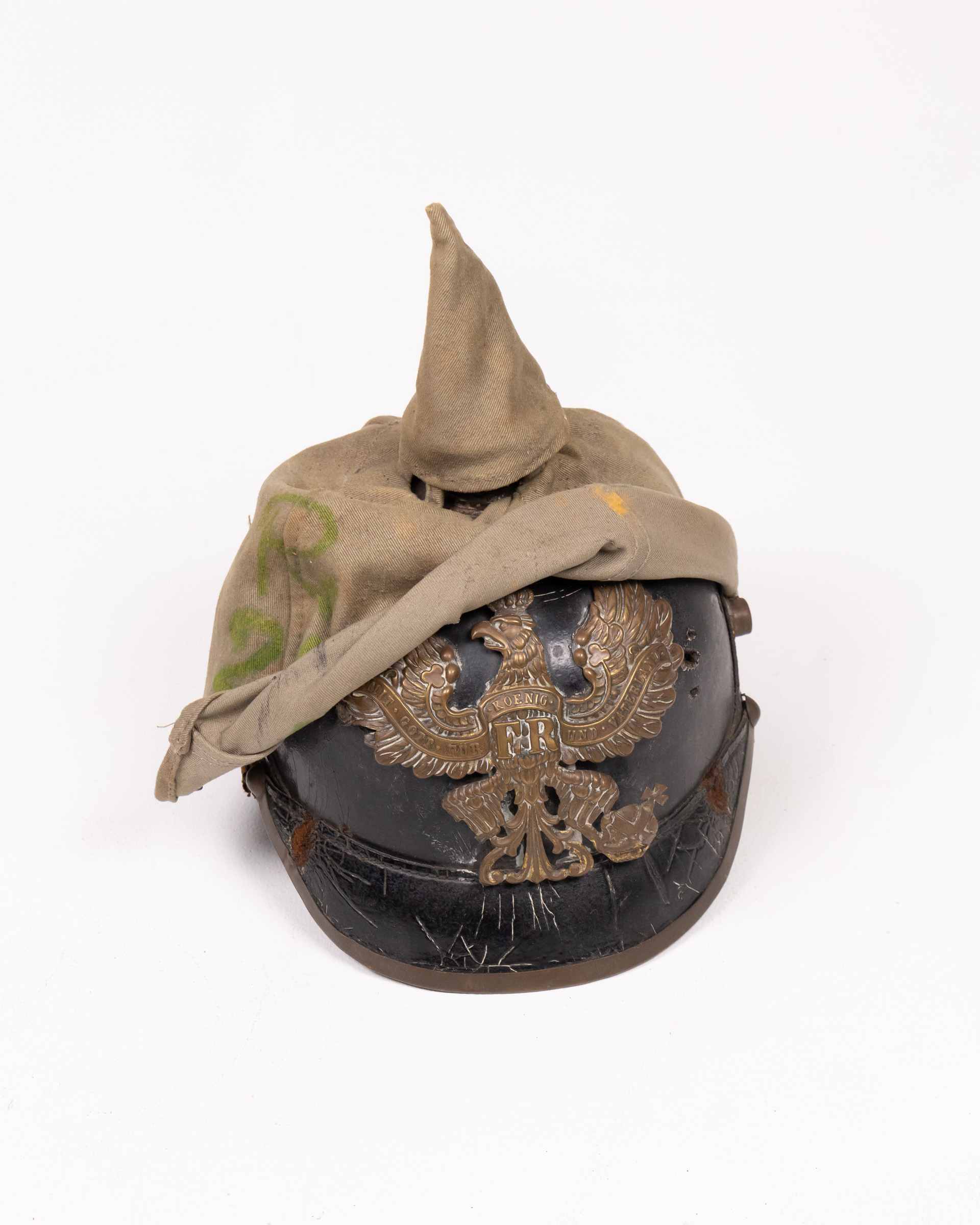 Antique German Leather Pickelhaube Helmet with Cover