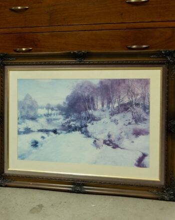 Framed Winter Landscape Print with Ornate Wood effect Frame
