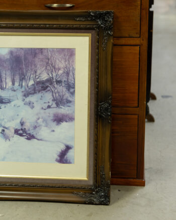 Framed Winter Landscape Print with Ornate Wood effect Frame