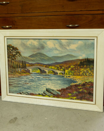 Vintage Landscape Painting with Stone Bridge