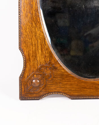Antique Oak Oval Mirror with Carved Details