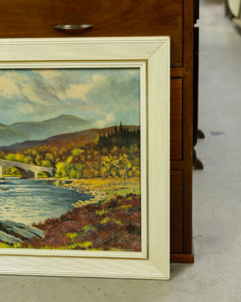 Vintage Landscape Painting with Stone Bridge