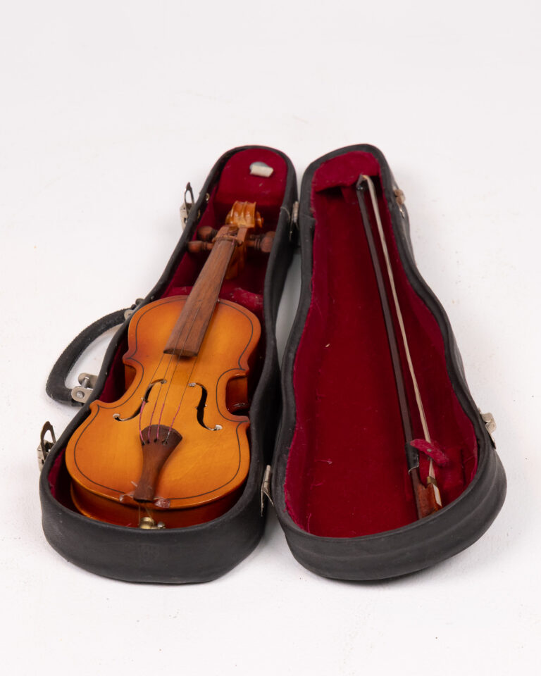 Miniature Wooden Violin in Case with Bow, Decorative