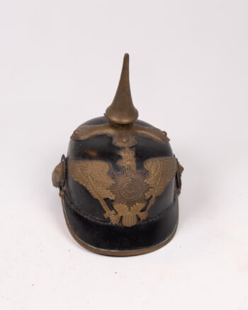 Vintage German Pickelhaube Leather Helmet with Brass Fittings