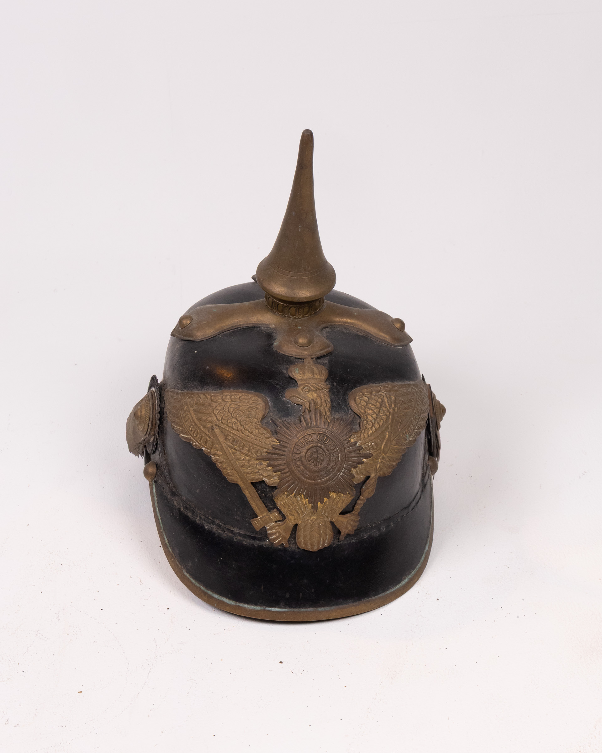 Vintage German Pickelhaube Leather Helmet with Brass Fittings