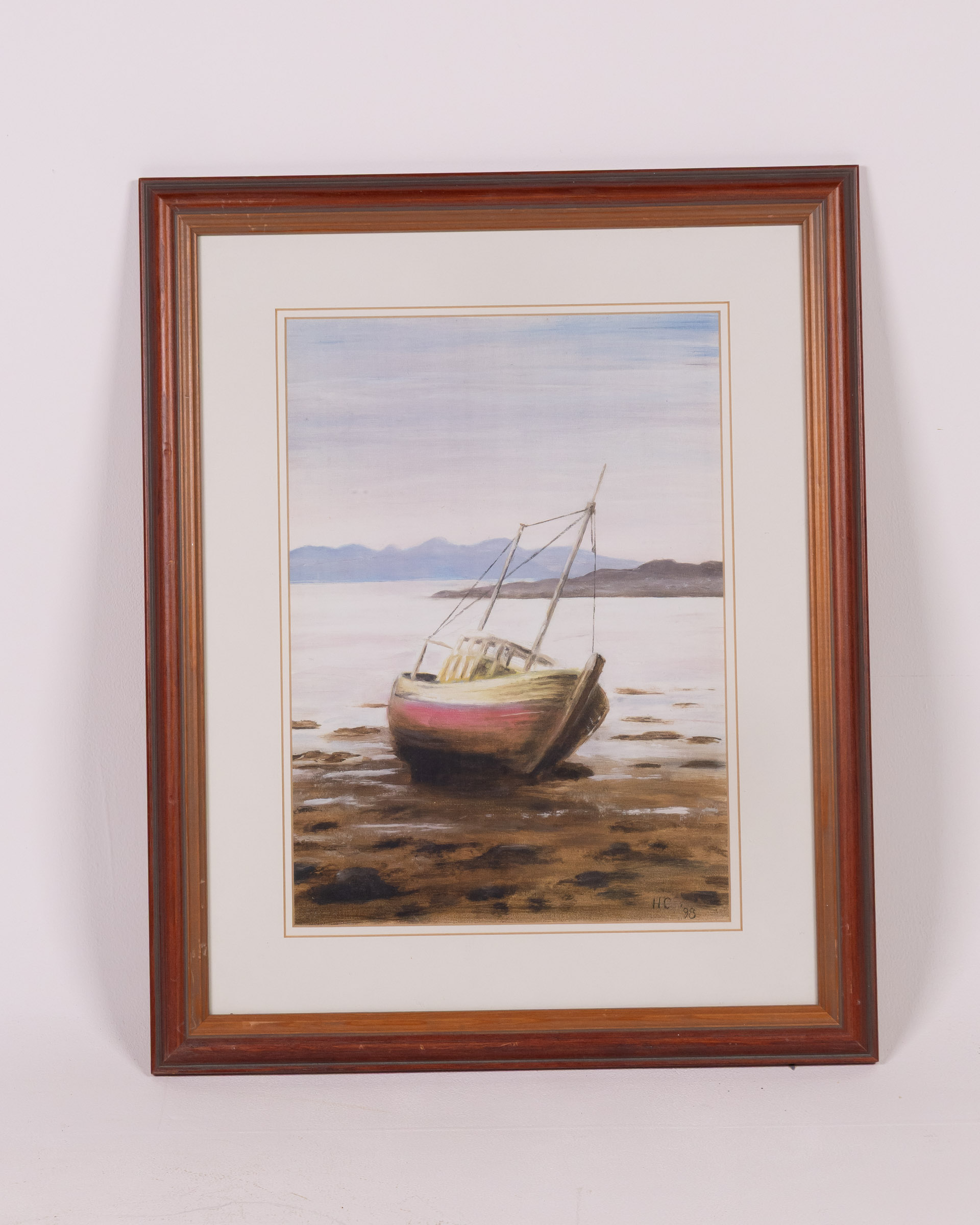 Framed Boat Painting with Wooden Frame