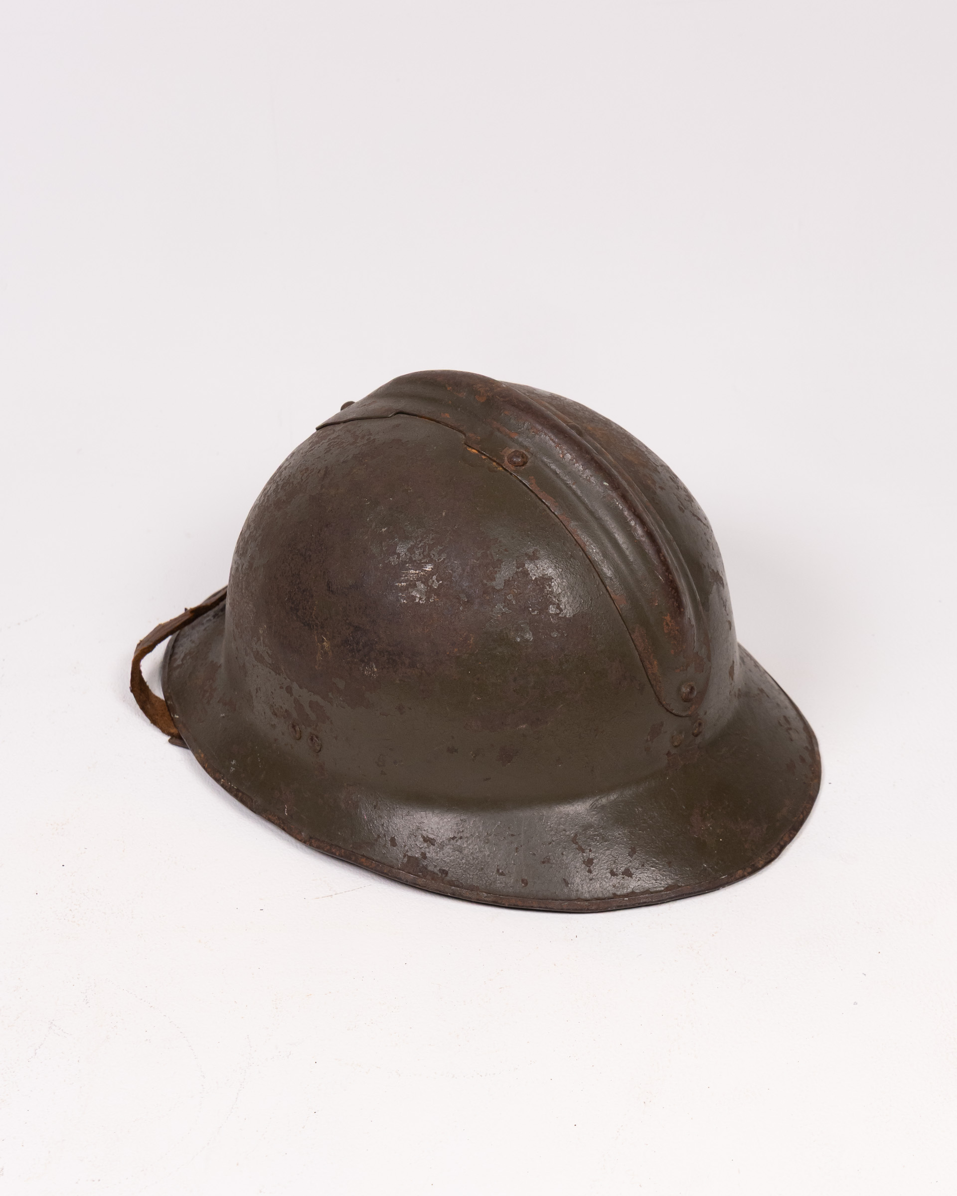 WWII French Steel Adrian Helmet with Leather Chinstrap