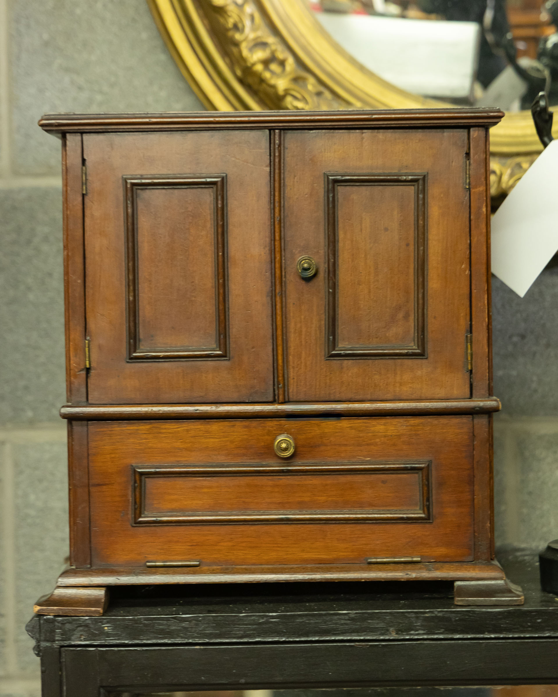 Antique Wood Cabinet with Single Drawer and Shelves