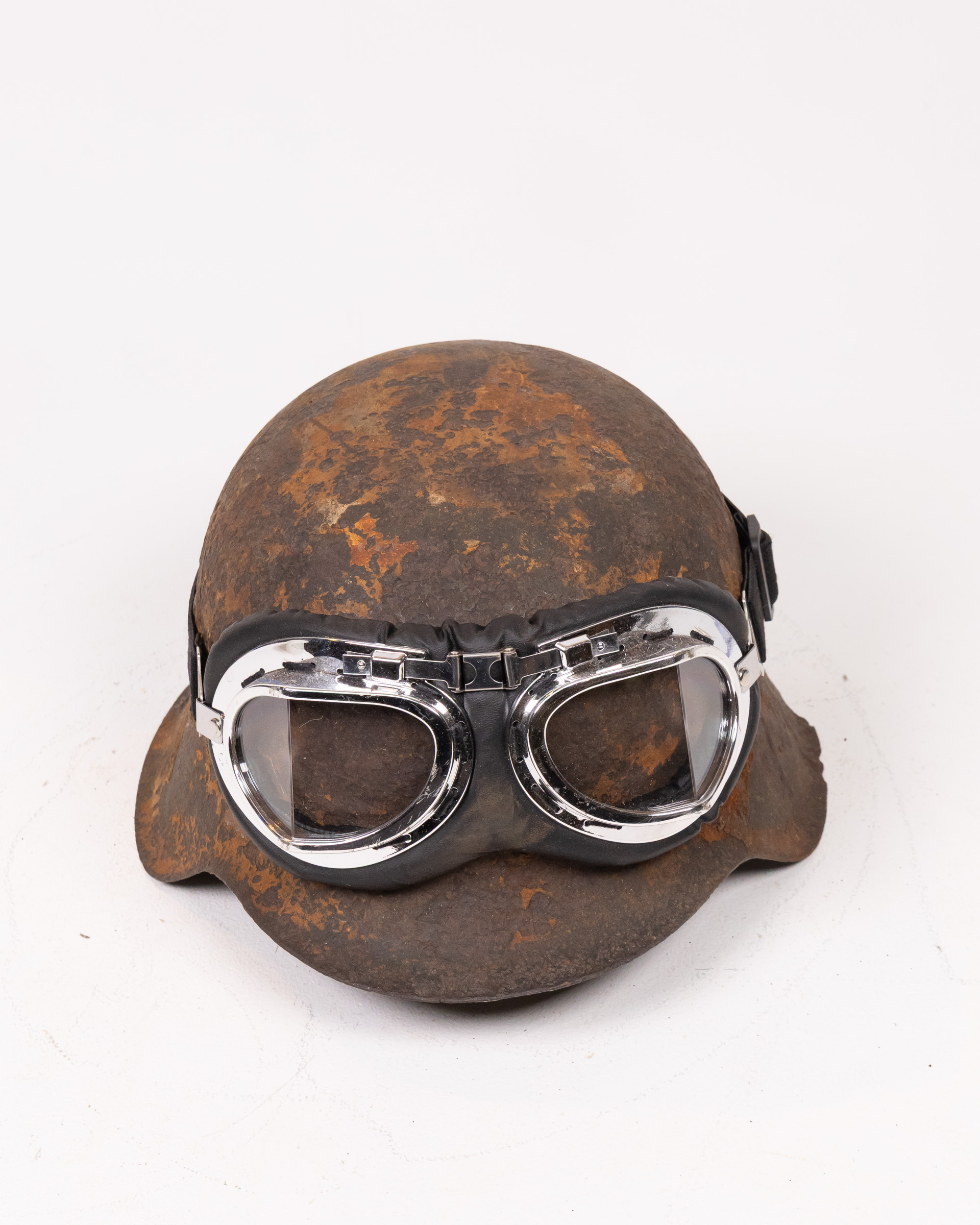 Vintage WW2 German Steel Helmet with  repro Goggles