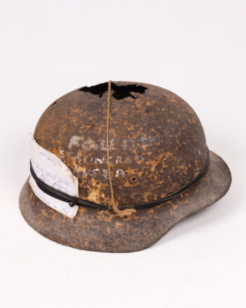 Vintage WWII Metal Helmet with Liner and Note