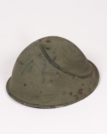 Vintage British Military Metal Helmet with Green Finish