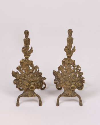 Vintage Brass Floral Fire Dogs Fireplace Andirons with Detail