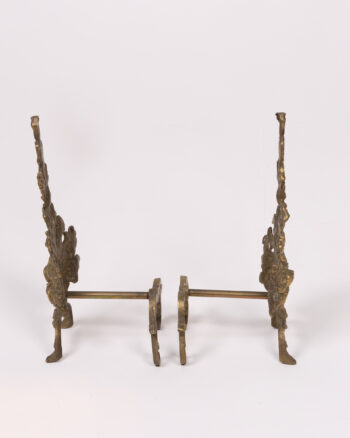 Vintage Brass Floral Fire Dogs Fireplace Andirons with Detail