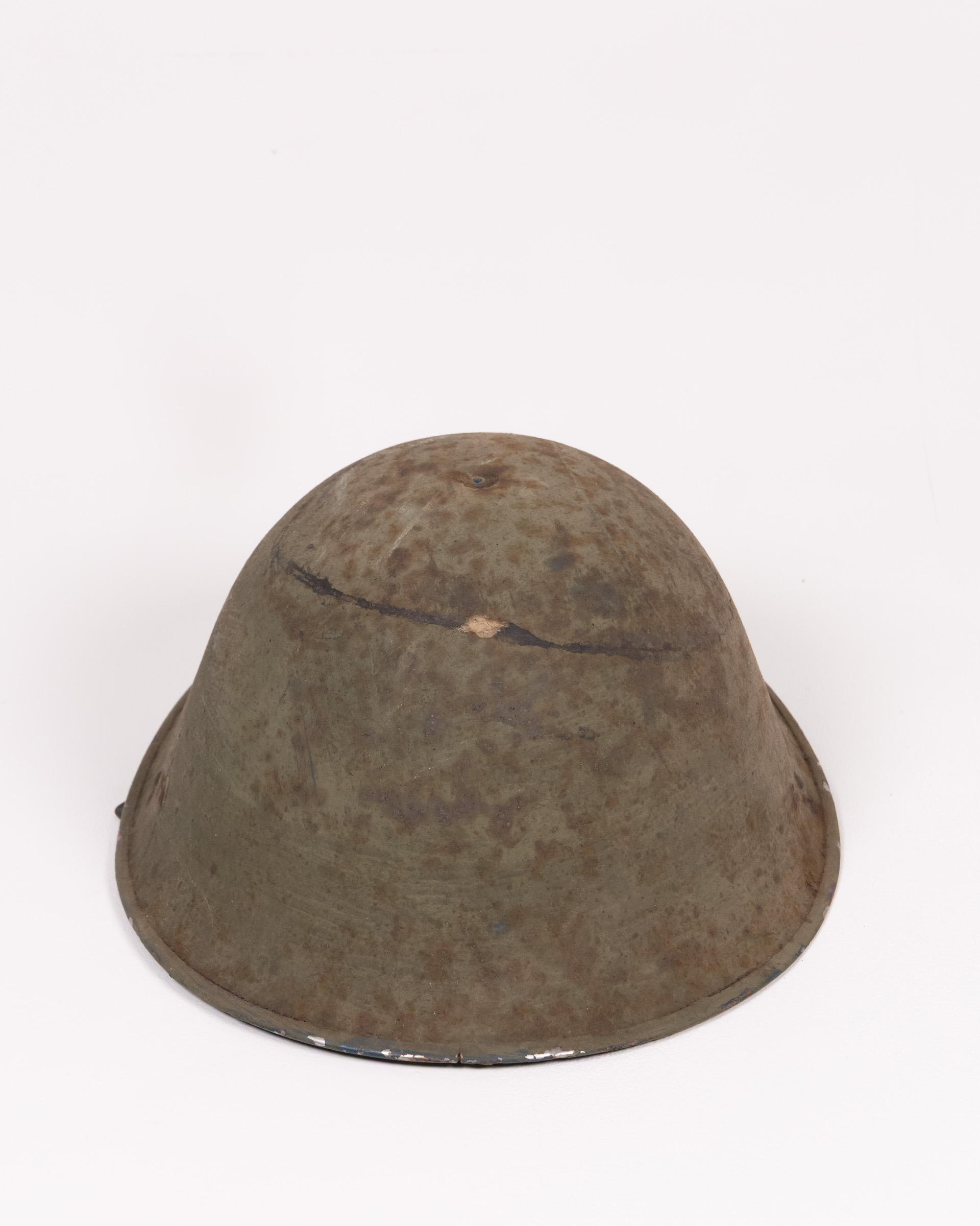 Vintage British Metal Military Turtle Helmet with Green Paint