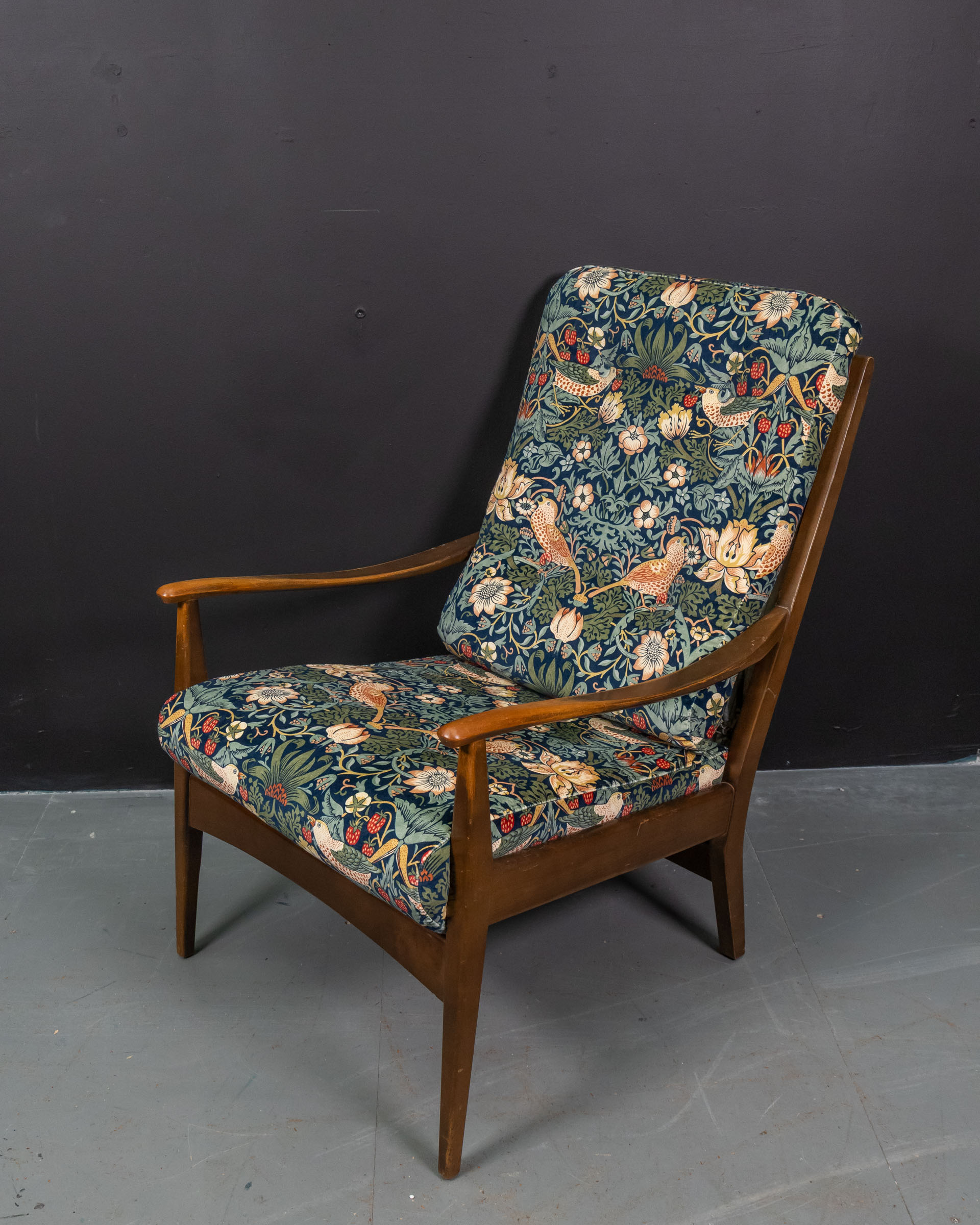 Mid Century Armchair with Strawberry Thief Fabric