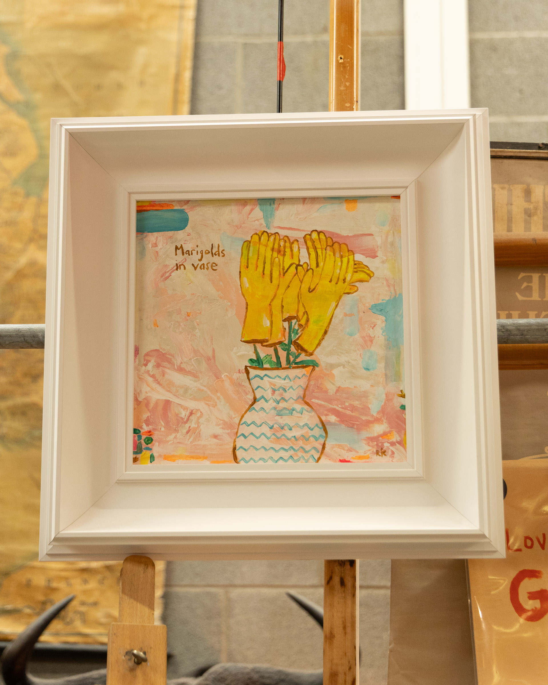 Rickydrewapiccy ‘Marigolds in Vase’ Painting with White Frame