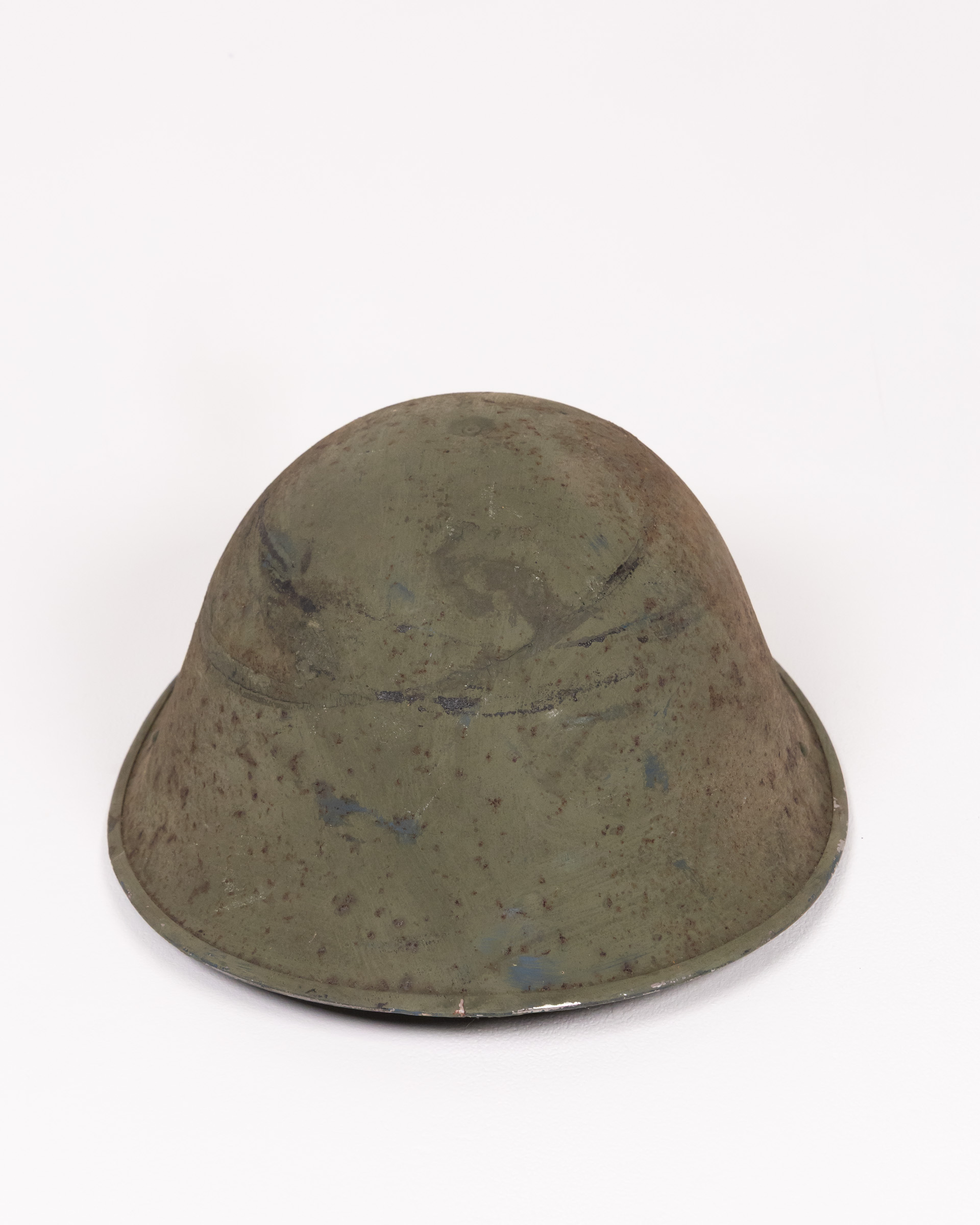 Vintage British Military Steel Turtle Helmet with Green Paint