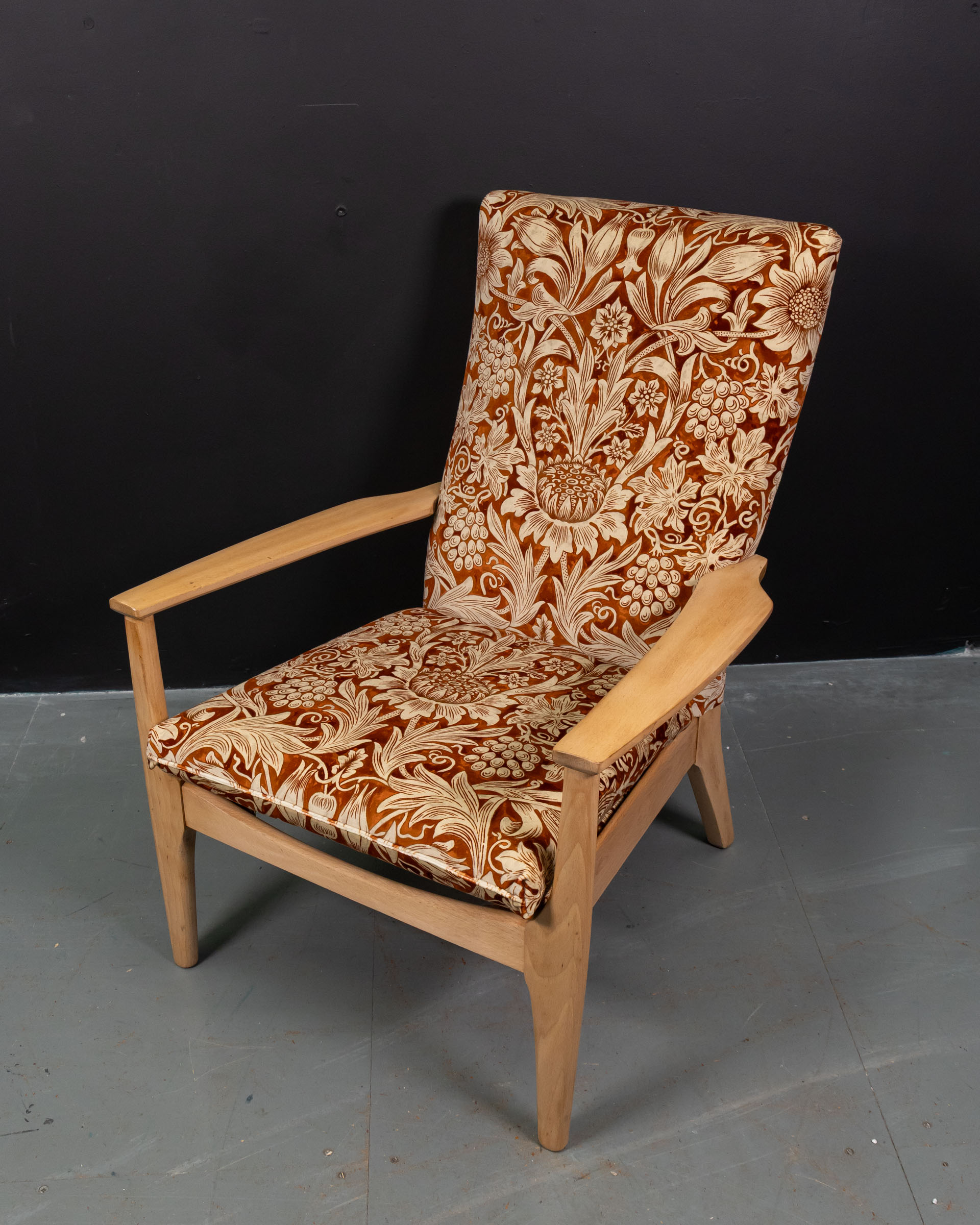 Mid-Century Wooden Armchair with Morris & Co. Fabric