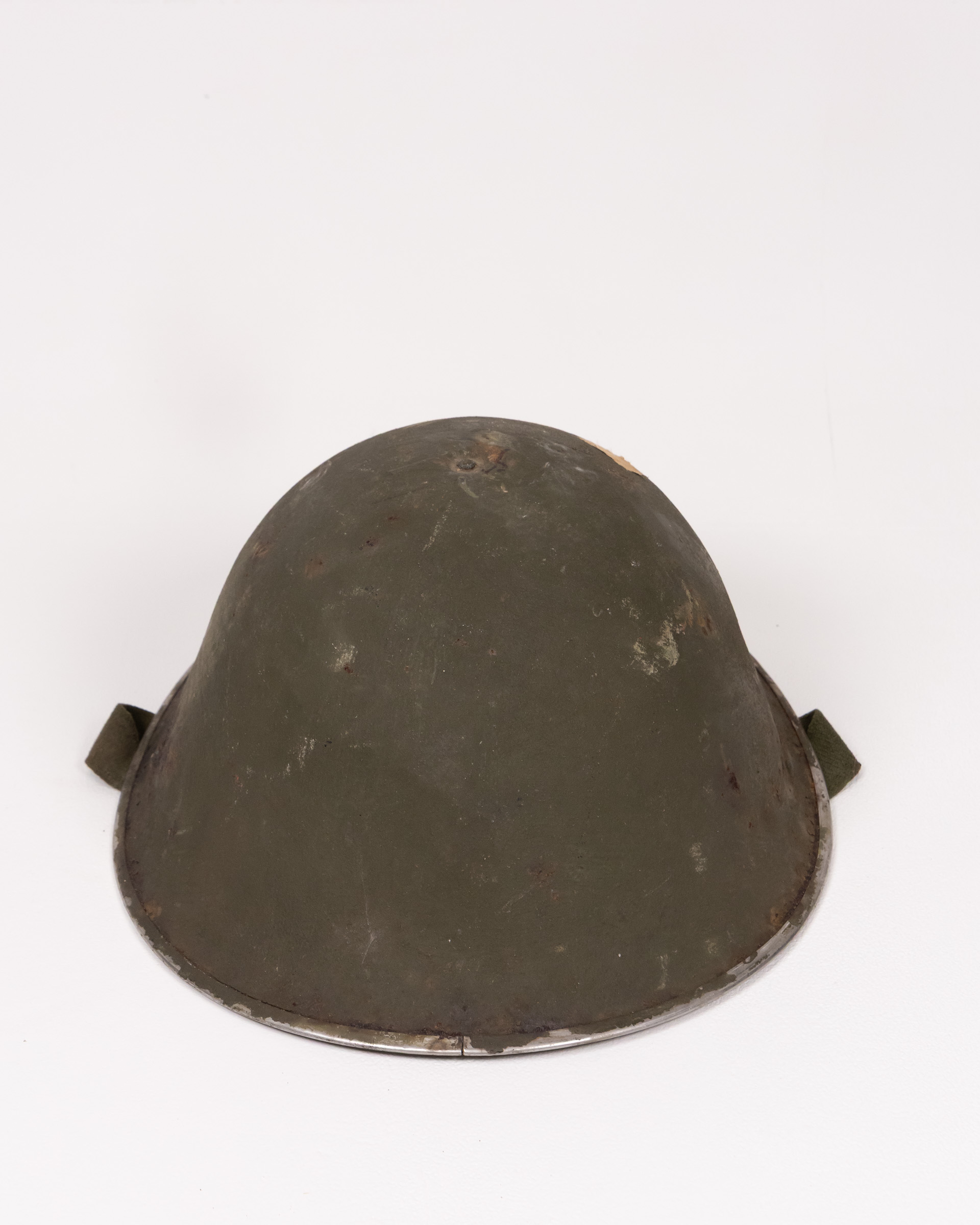 Vintage British Military Steel Turtle Helmet with Chin Strap