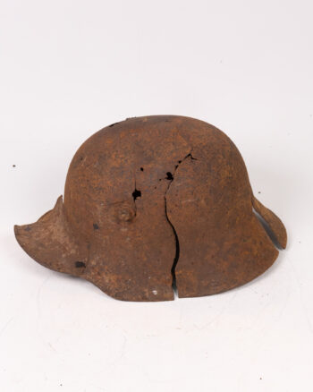 Alternative view of WWI German M16 Metal Helmet with Battle Damage