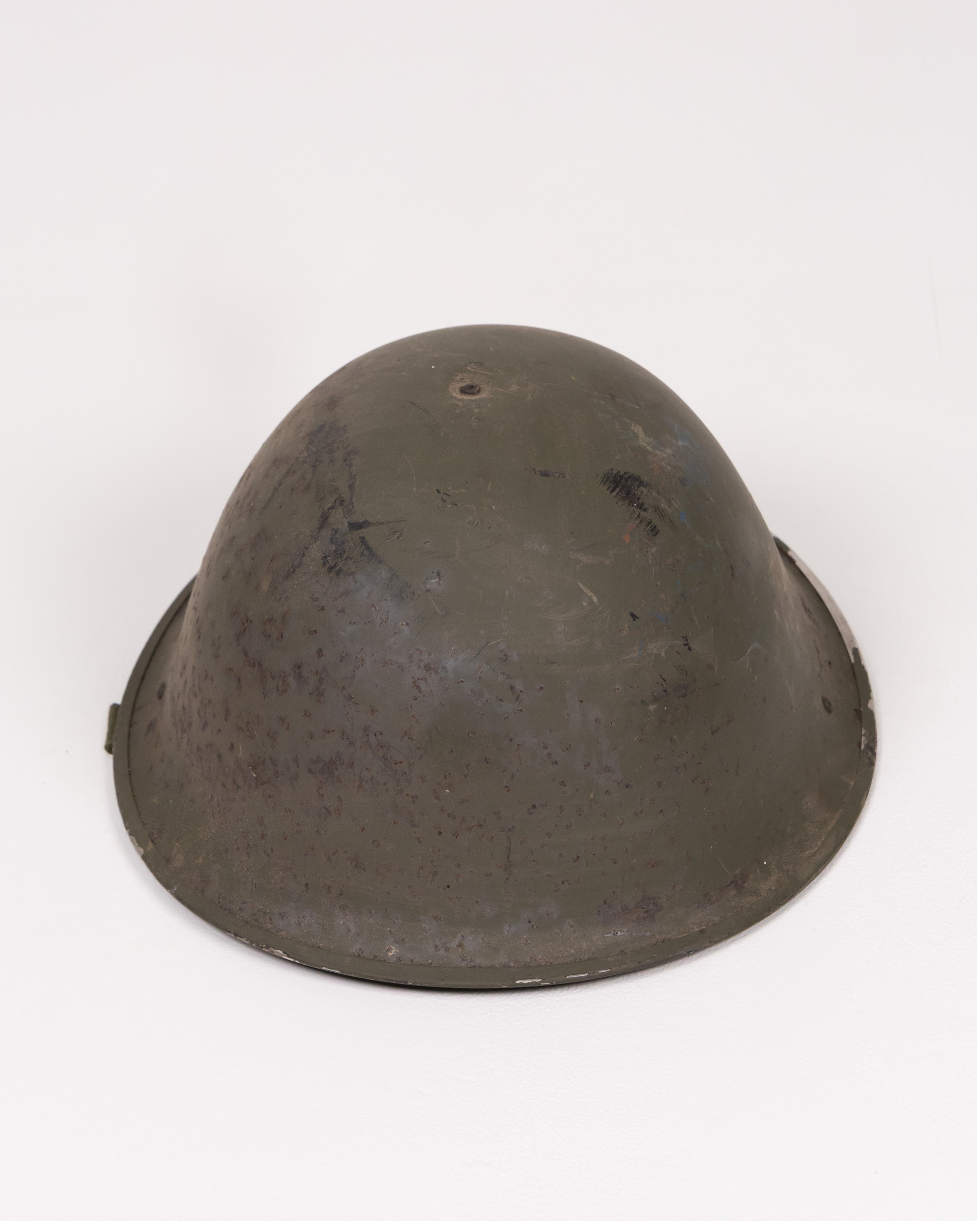 Vintage British Steel Military Turtle Helmet with Chinstrap