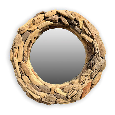 Naturale Driftwood Style Teak Root Round Mirror – 60cm