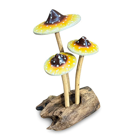 Naturale Wooden Mushroom Sculpture with Painted Detail