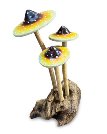 Naturale Wooden Mushroom Sculpture with Painted Detail