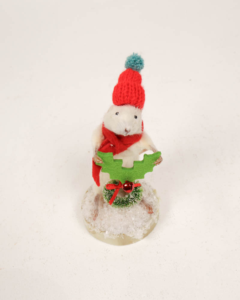 Taxidermy White Mouse Christmas Ornament with Knitted Hat