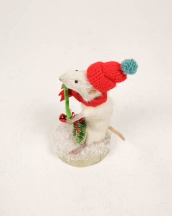 Taxidermy White Mouse Christmas Ornament with Knitted Hat