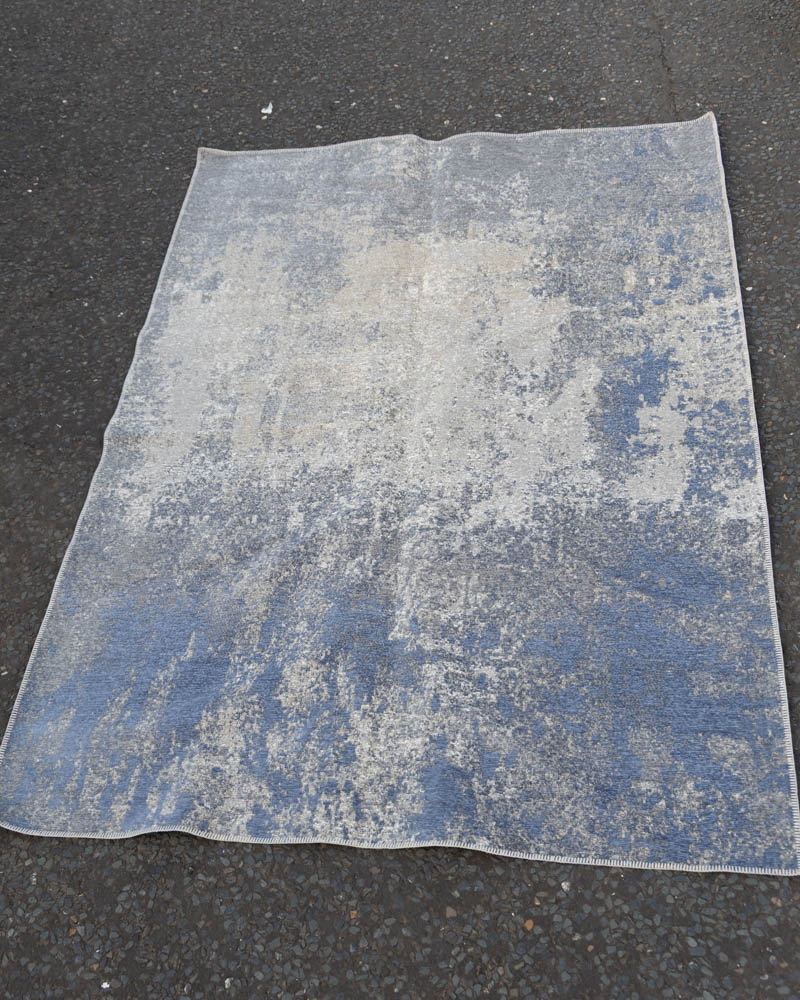 Contemporary Blue Abstract Pattern Rug with Woven Texture – ZZ37