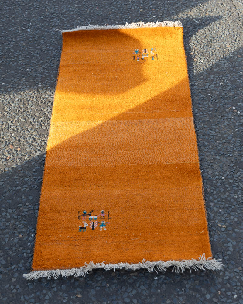Vintage Berber Orange Wool Rug with People & Animal Design – ZZ34