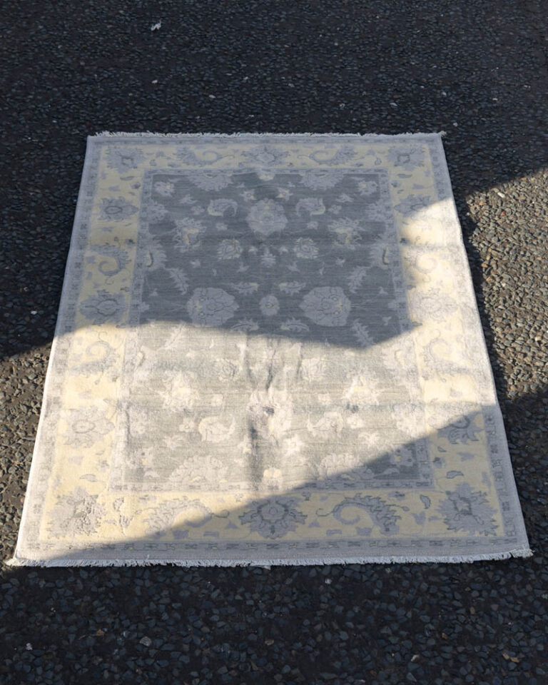 Vintage Grey Wool Rug with Cream Floral Border - ZZ23