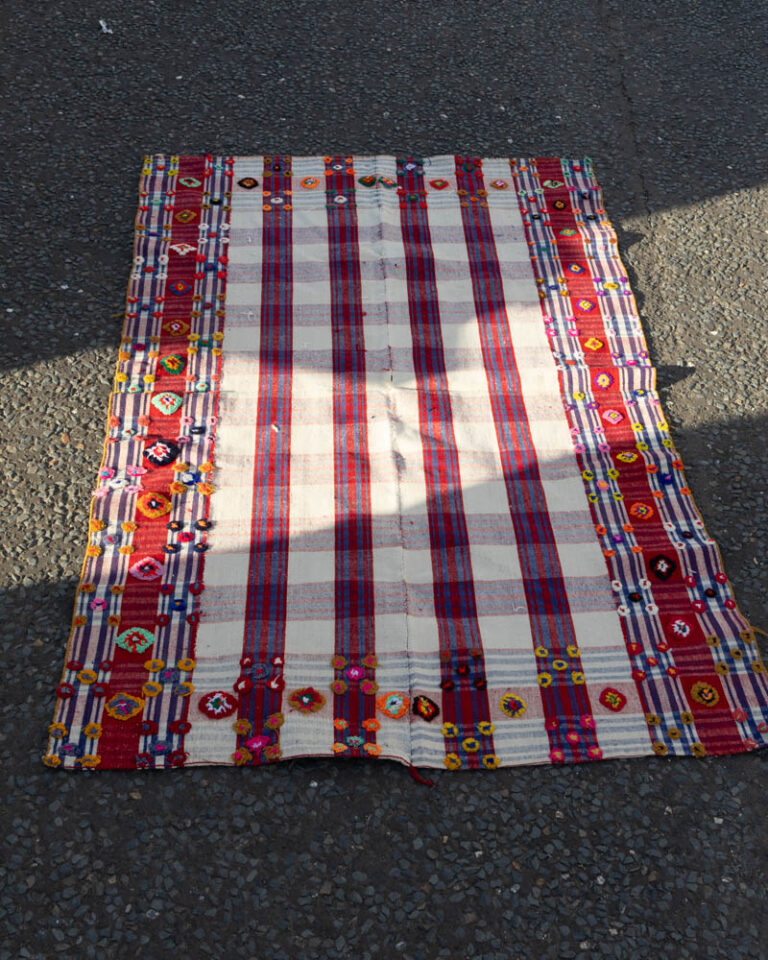 Vintage Wool Rug with Striped Pattern and Floral Detailing - ZZ16