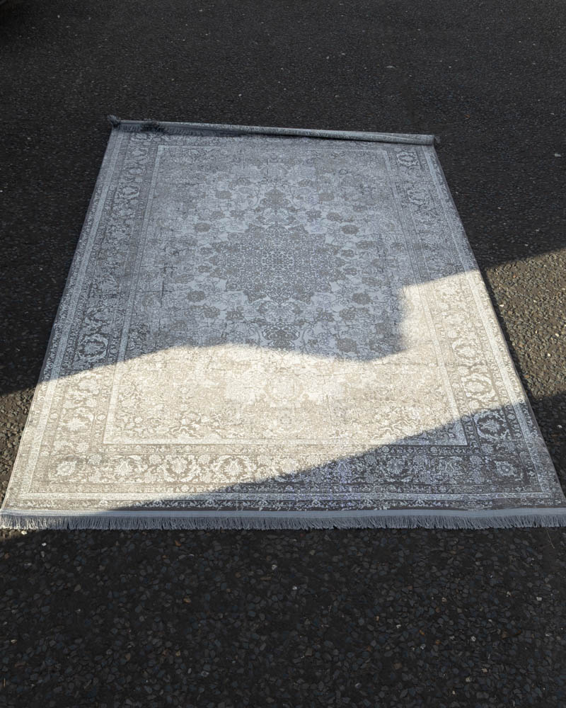 Persian Style Grey Patterned Rug with Fringed Edges – ZZ04