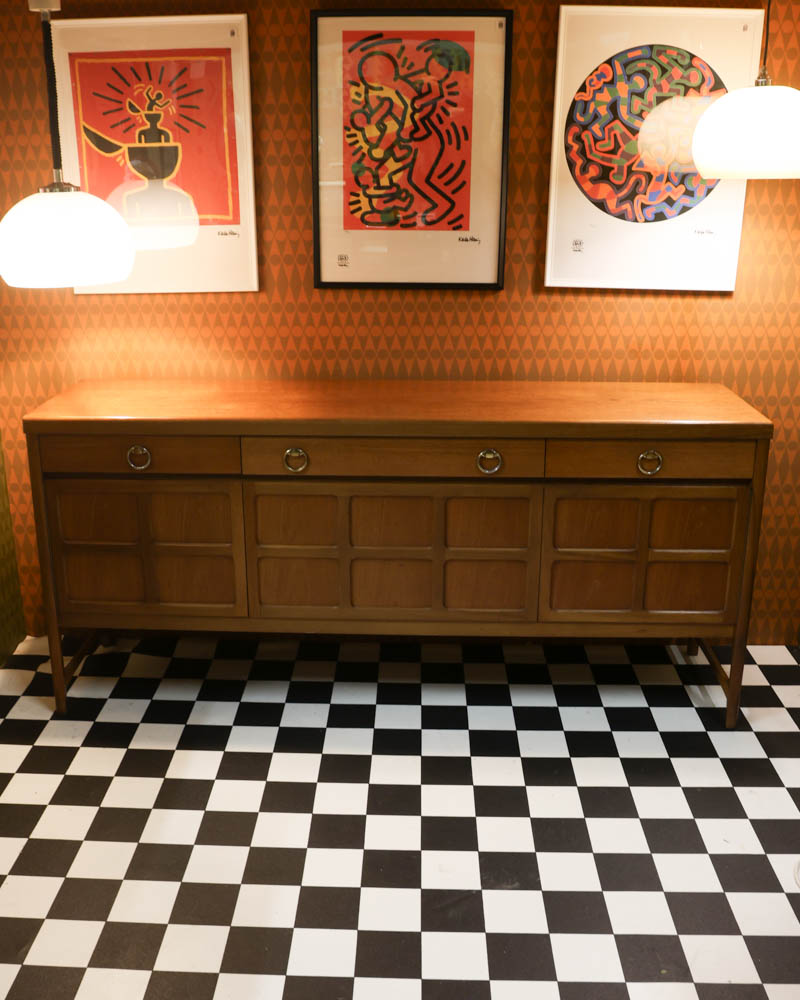 Mid-Century Modern Teak Credenza with Brass Pulls