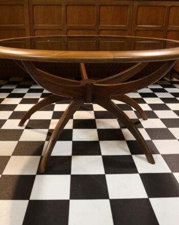 Mid-Century Teak Spider Coffee Table with Smoked Glass Top